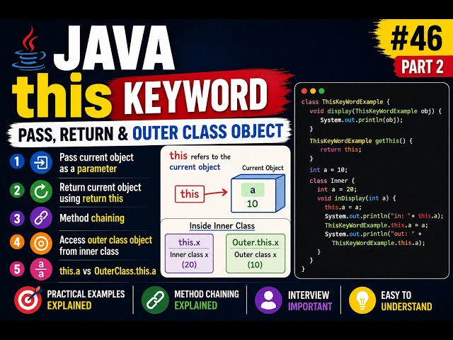 Java Full Course | 46 - this Keyword in Java | Pass, Return & Outer Class Object - Part 2