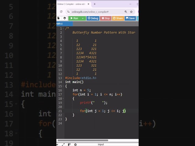 Butterfly Number Pattern in C | C Programming |  #clanguage  #coding #cprogramming #code #logic