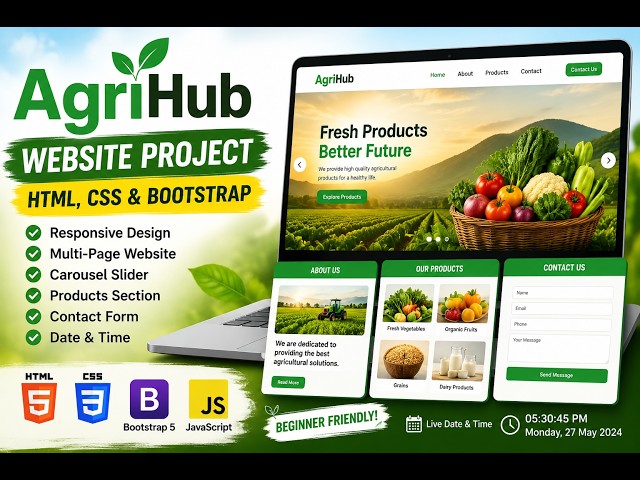 AgriHub Website | HTML, CSS & Bootstrap Project