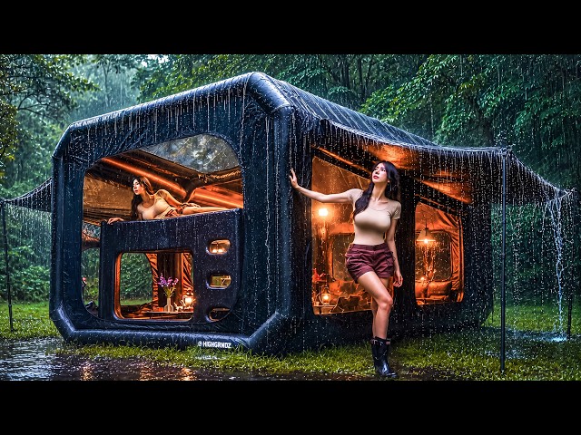 ☔ CAMPING IN THE RAIN WITH A LUXURY TWO-STORY INFLATABLE TENT
