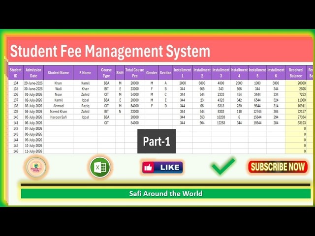 Student Fee Tracker Excel | Payment Register with Formulas