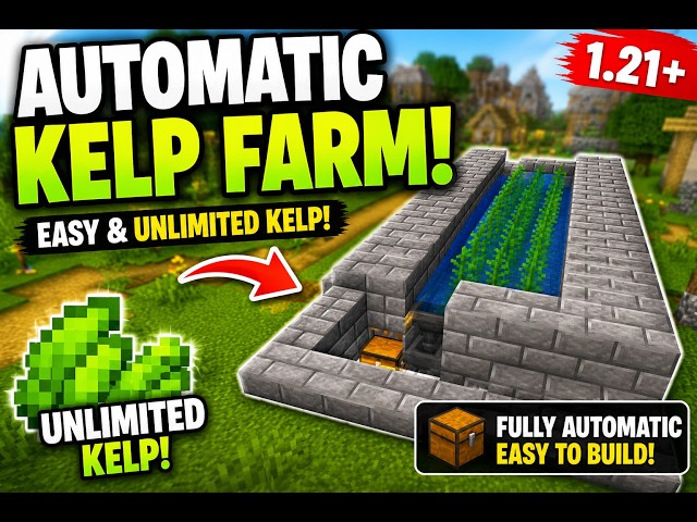 Minecraft Automatic Kelp Farm Tutorial 1.21 | Easy Unlimited Kelp Farm (Java & Bedrock) | mine pixel