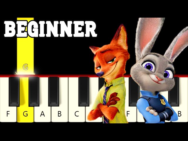 Try Everything - Zootopia - Shakira - Very Easy and Slow Piano tutorial - Only White Keys - Beginner
