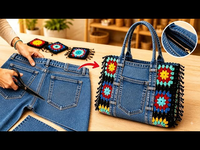 Old Jeans and Crochet✂️A Brilliant Way to Combine Them!👖🧶