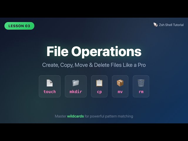 Zsh Shell Tutorial #3: File Operations - touch, mkdir, cp, mv, rm & Wildcards (macOS)
