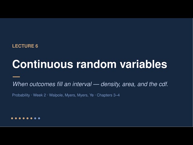 Continuous Random Variables — Probability Week 2, Lecture 6