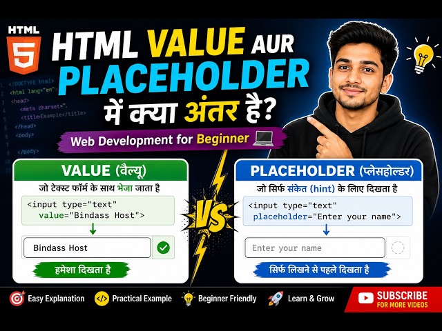HTML Value Attribute Tutorial in Hindi | HTML Forms Complete Course