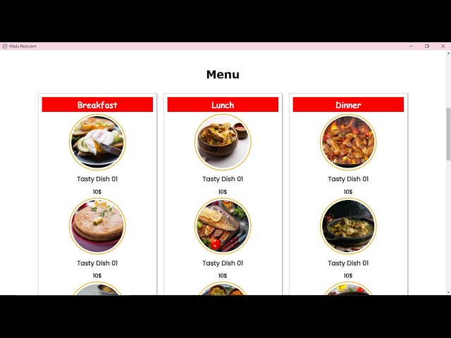 HTML CSS Restaurant Website Design | Menu Section