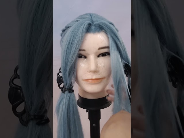 #wigstyling Braided Updo Cosplay Wig Tutorial | Blue Custom Wig Styling #shorts #cosplaywig#cosplay