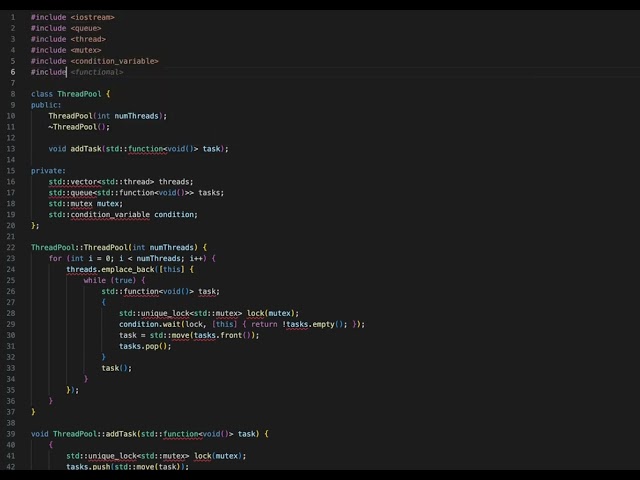 Supermaven writes a thread pool in C++