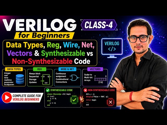 VERILOG for Beginners Class-4: Data Types, Reg, Wire, Net, Vector, Synthesizable & Non-Synthesizable