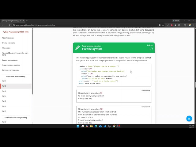 Python Programming MOOC 2026 - Part 2.1.2 Programming Terminology Exercises