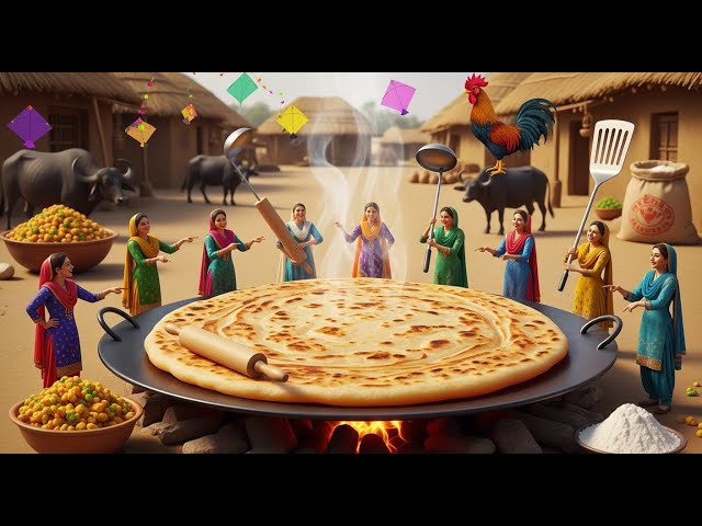 “😋 Giant Aloo Paratha in Punjab Village! 🥔🔥 Episode 1: Giant Alloo Paratha Challenge!”