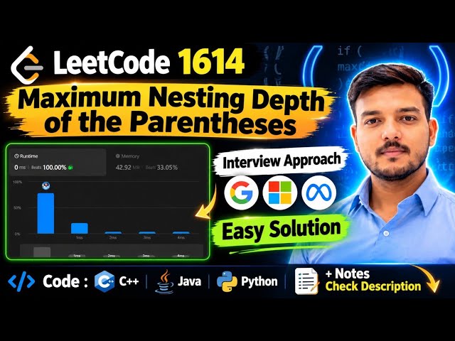 LeetCode 1614 |Maximum Nesting Depth  Parentheses |Easy Explain Hindi|Java Python C++|Daily LeetCode