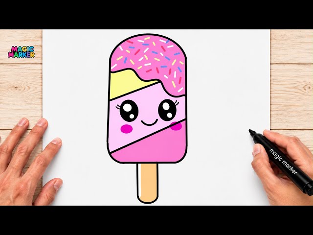 How to Draw a Cute 🩷Kawaii Popsicle🍦| Easy Drawing for Kids & Beginners