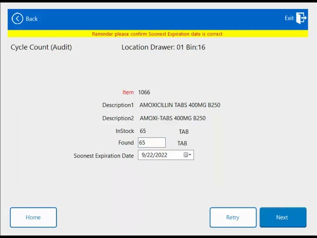Inventory or cycle counting in Cubex