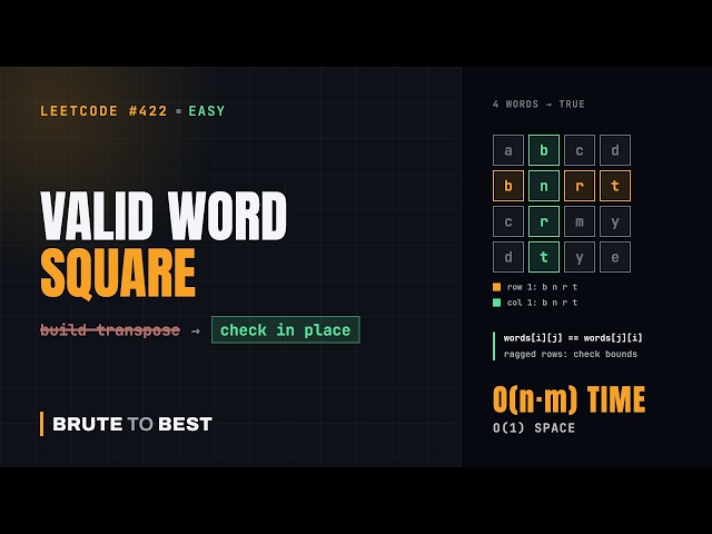 LeetCode #422: Valid Word Square, Check Rows Against Columns In Place