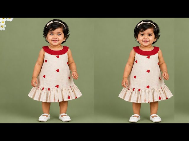 Round Yoke A-Line Baby Frock cutting and stitching ( 1 to 2 years)
