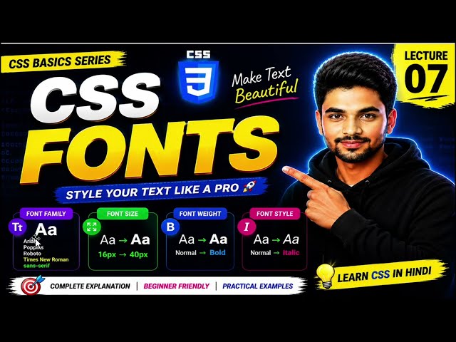 CSS Fonts Tutorial for Beginners 🔥 | Font Family, Font Size, Font Weight & Font Style | Lecture 7