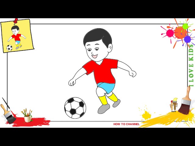 How to draw a boy playing soccer EASY & SLOWLY step by step for kids