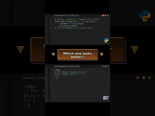Context Managers vs Try-Finally: Resource Management #programmingcomparison