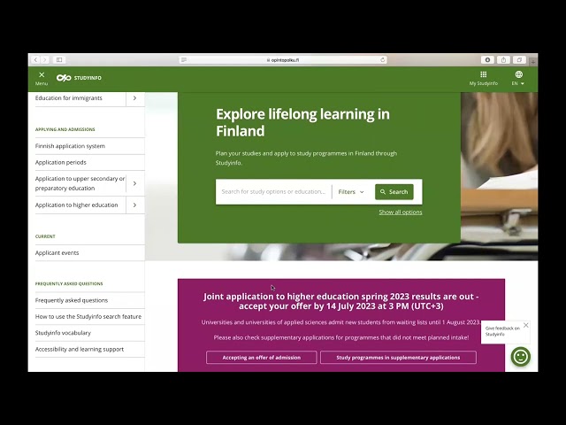 University application, FINLAND. (Joint application, studyinfo