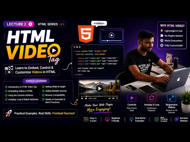 Lecture 2 | HTML Video Tag Tutorial | How to Embed Videos in HTML Web Pages