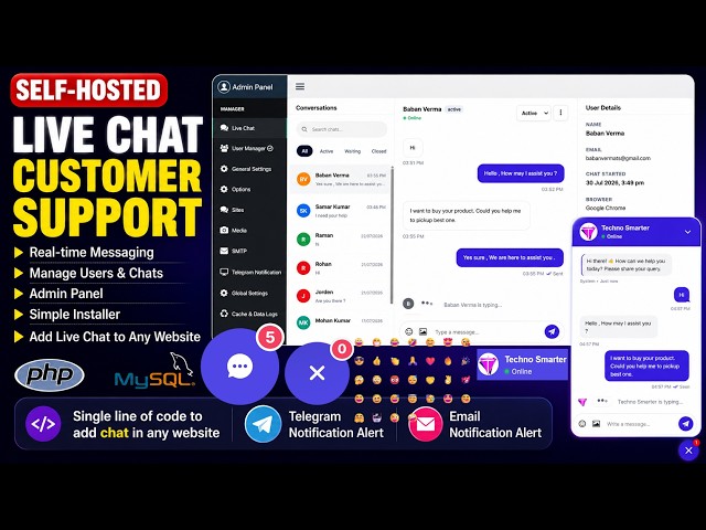 Self-Hosted Live Chat Customer Support System in PHP and MYSQL | Add Live Chat widget to Any Website