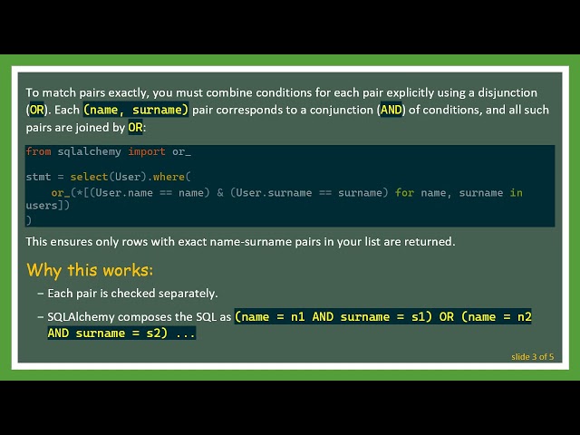 Using IN for Pairwise Correspondence in SQLAlchemy Queries