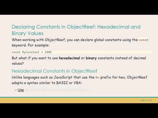 How to Declare Hexadecimal and Binary Constants in ObjectReef