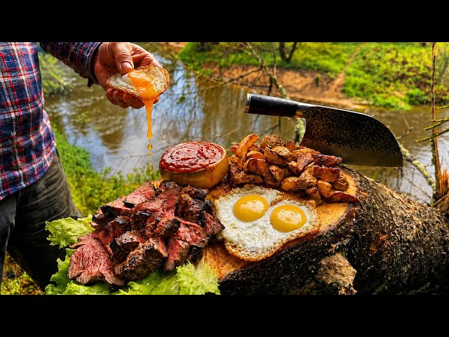 Relaxing cooking video | No talking | Butter Honey Piccata Steak & Eggs & Potatoes