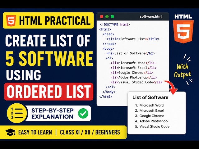 HTMLPractical #OLTag #HTMLTutorial #InformationTechnology #Class11 #Class12 #HTMLCoding