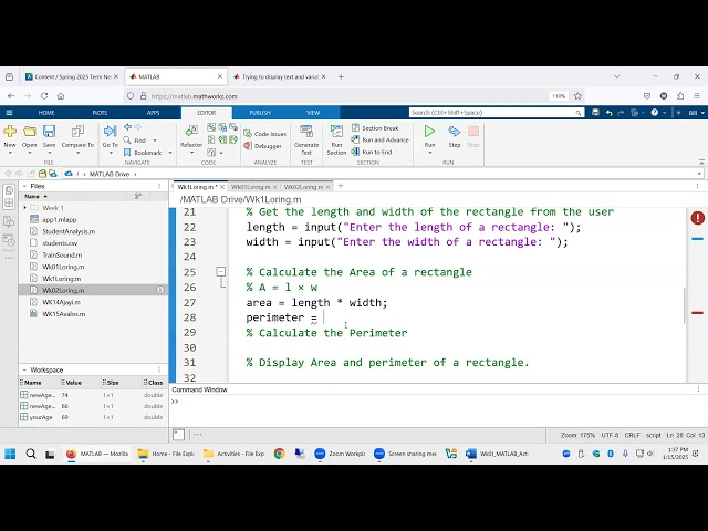 Wk01 MATLAB Rectangle Calculator