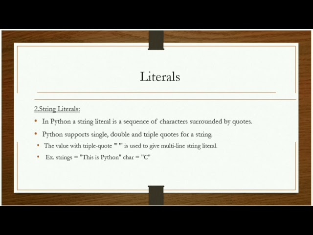 Literals in python/Numeric/string/Boolean/Tamil