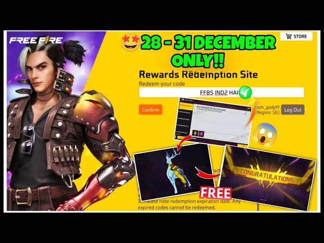 FREE FIRE REDEEM CODE TODAY 31 DECEMBER |FF REWARDS REDEEM CODE | FF REDEEM CODE TODAY 31 DECEMBER