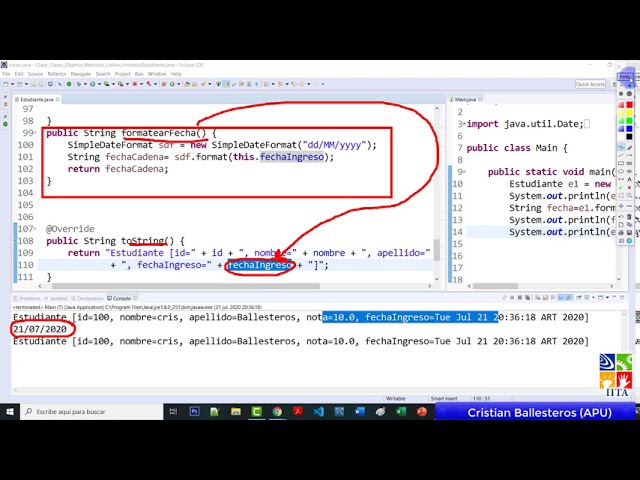 Clases y métodos return en JAVA formatear Fecha Tipo Date a String usando SimpleDateFormat