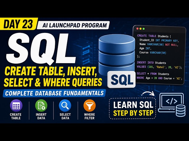 Day 23: SQL CREATE TABLE, INSERT, SELECT & WHERE Queries | Complete Database Fundamentals