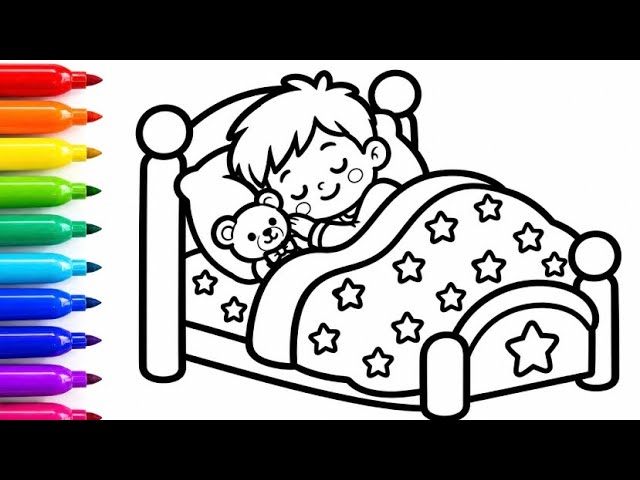 How to Draw a Sleeping Boy in Bed 🛏️ | Easy Bedtime Drawing & Coloring for Kids