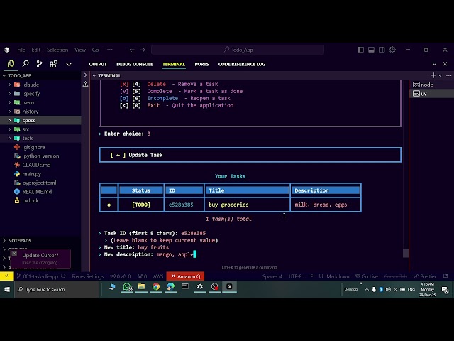 Hackathon Project: Smart Todo CLI App in Python | In-Memory Task Manager Phase I
