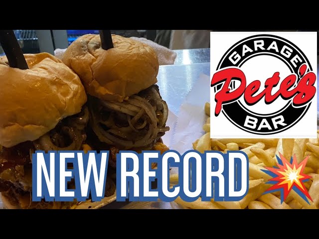 PETE’S GARAGE BAR “MEAT BURGER” CHALLENGE | ALL THE MEAT IN MY MOUTH | WOMAN VS FOOD