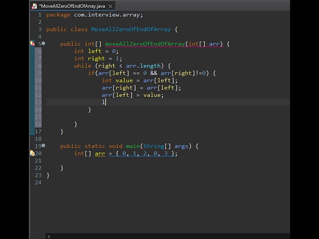 Move All Zeros to End of Array in Java | Java Interview Question