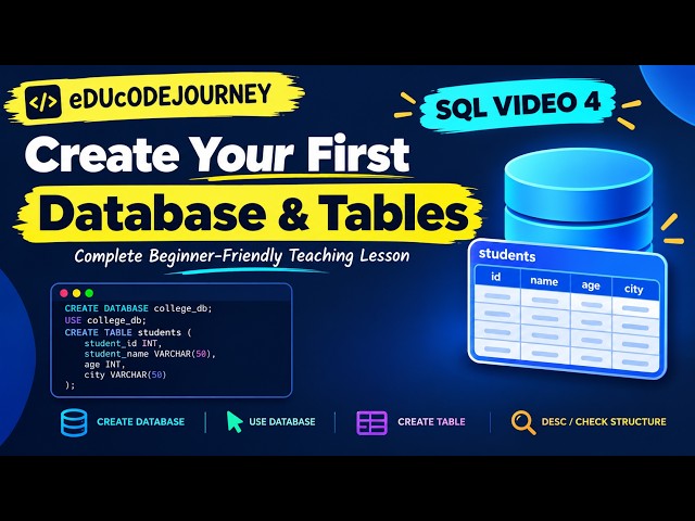 SQL Tutorial for Beginners #4 | Create Your First Database & Tables | CREATE DATABASE, USE, DESC