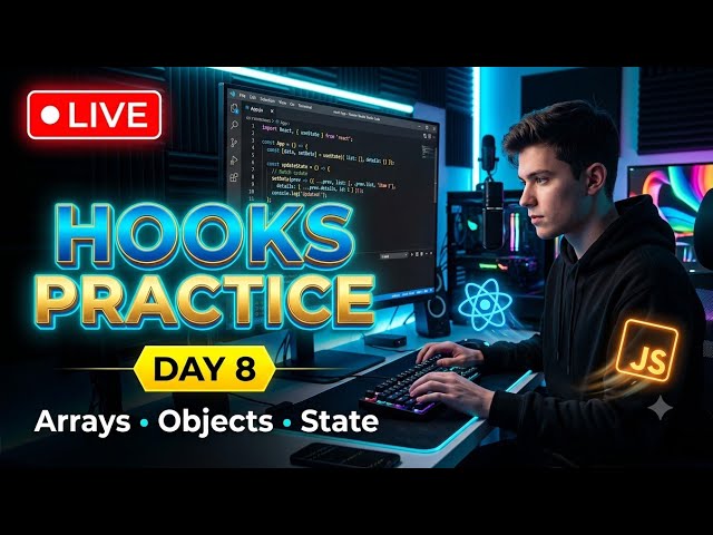 🔴 LIVE | React Hooks Practice 🚀 | Arrays, Objects & State Management | Day 8