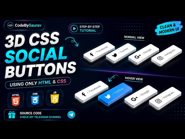 3D Social Buttons Using HTML & CSS 🔥 | CSS Hover Effects Tutorial