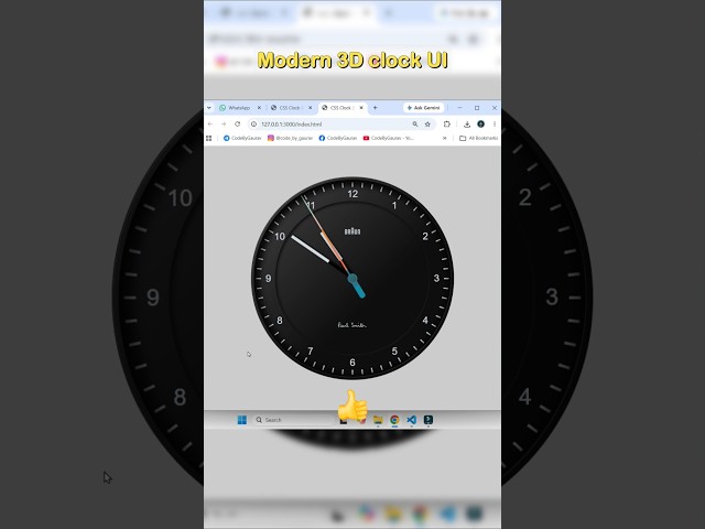 3D Clock Animation ⏰🔥 | HTML CSS JavaScript #shorts #html #css #javascript