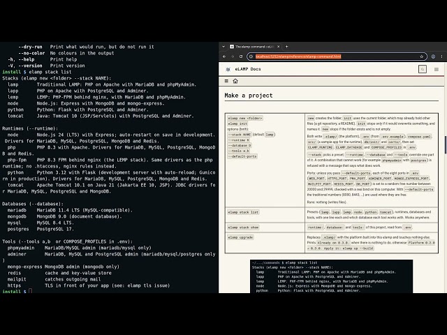 elamp: install it and tour the command reference (Linux)