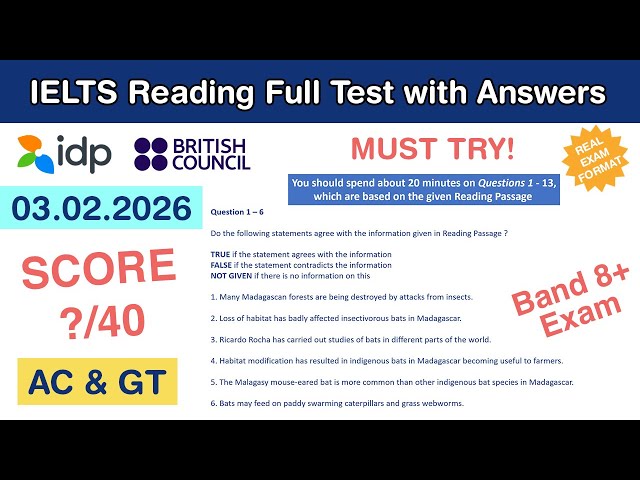 IELTS Reading Practice Test with Answers 03.02.2026 - Test #147