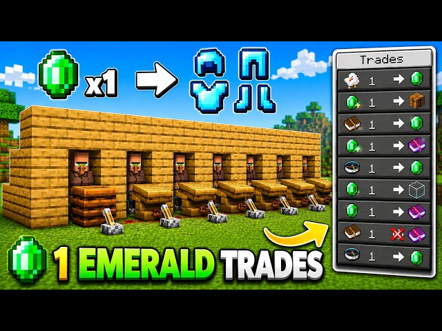🔥 NEW UPDATED Minecraft Java 1.21+ 1 Emerald Villager Trades Tutorial 😱 Best Trading Hall Guide