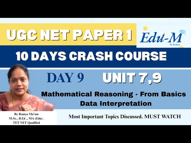 UGC NET Paper 1| Day 9| Unit 5 and 7| Mathematical Reasoning / Data interpretation | Crash Course