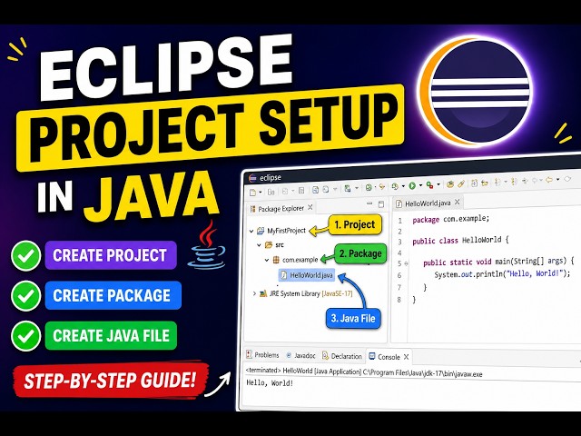 Eclipse Java Project Setup Tutorial | Create Package & Java File